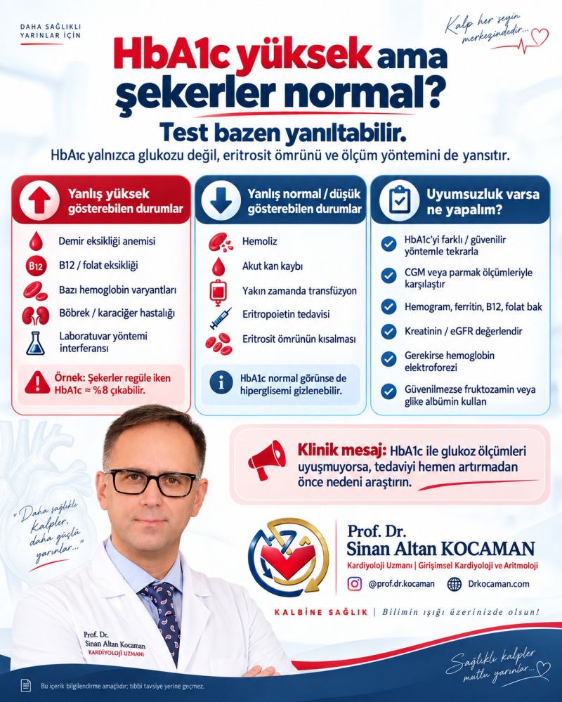 🩸 Şekerler normal ama HbA1c yüksek… Bu mümkün mü? — için tıbbi bilgilendirme görseli