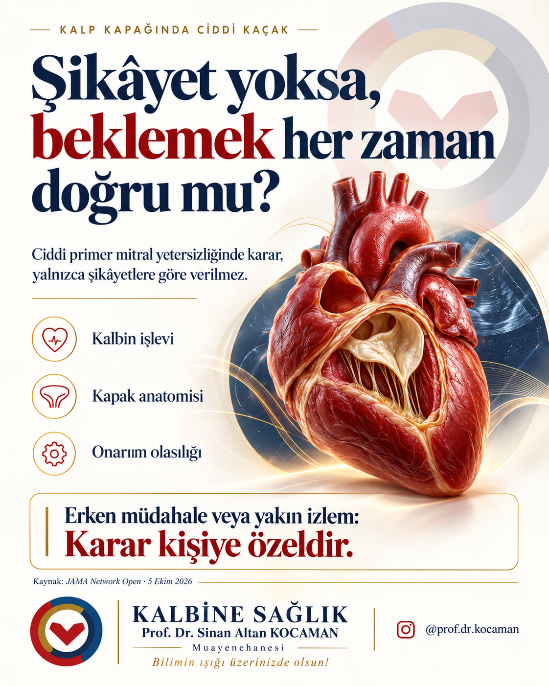 Şikâyet olmadan ciddi mitral kapak kaçağında tedavi zamanlaması — için tıbbi bilgilendirme görseli